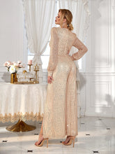 D&M Plunging Neck Split Thigh Sequin Jumpsuit